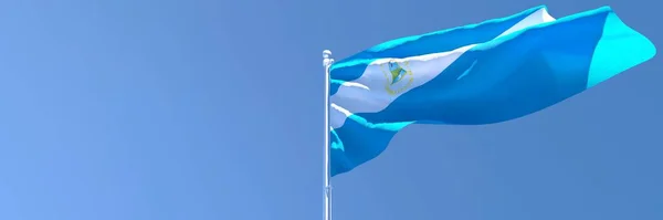 Representación en 3D de la bandera nacional de Nicaragua ondeando al viento — Foto de Stock