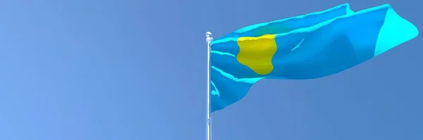 Representación en 3D de la bandera nacional de Palaos ondeando al viento —  Fotos de Stock