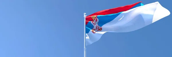 सर्बिया के राष्ट्रीय ध्वज का 3 डी रेंडरिंग हवा में झुक रहा है — स्टॉक फ़ोटो, इमेज
