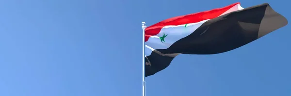 Representación en 3D de la bandera nacional de Siria ondeando al viento — Foto de Stock