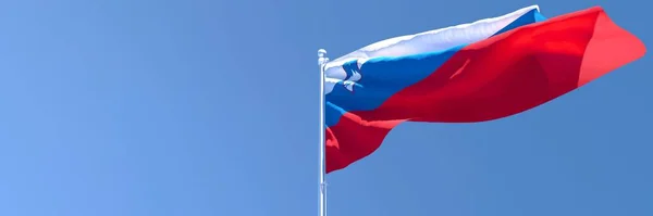 Representación en 3D de la bandera nacional de Eslovenia ondeando al viento — Foto de Stock