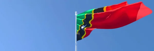 Saint Kitts és Nevis nemzeti zászló 3D-s renderelése a szélben — Stock Fotó
