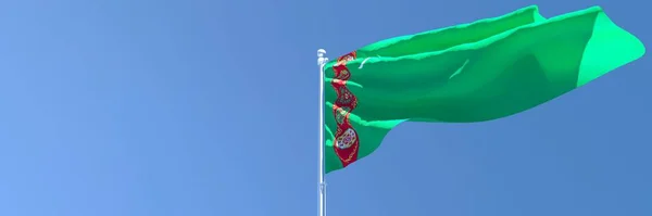 3D renderização da bandeira nacional do Turquemenistão acenando ao vento — Fotografia de Stock