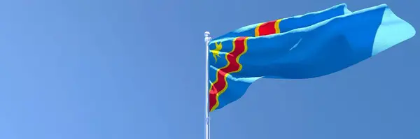 Representación en 3D de la bandera nacional del Congo ondeando al viento —  Fotos de Stock