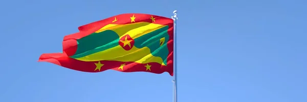 Representación en 3D de la bandera nacional de Granada ondeando al viento — Foto de Stock