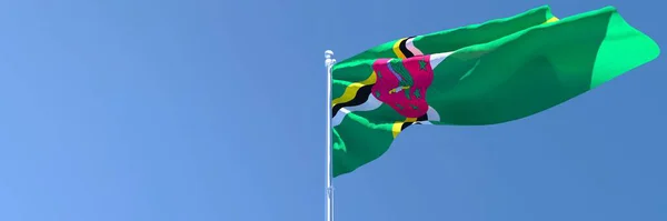 Representación en 3D de la bandera nacional de Dominica ondeando al viento —  Fotos de Stock