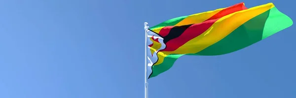 Representación en 3D de la bandera nacional de Zimbabue ondeando al viento — Foto de Stock