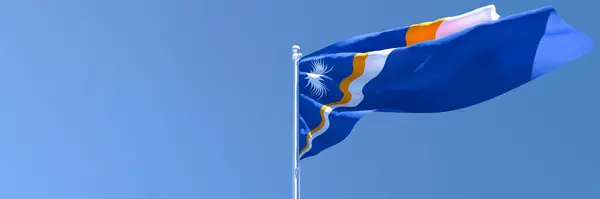 Marshall Adaları 'nın ulusal bayrağının rüzgarda dalgalanan 3D görüntüsü. — Stok fotoğraf