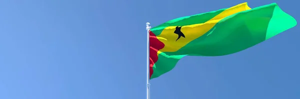 3D απόδοση της εθνικής σημαίας του Σάο Τομέ και Πρίνσιπε κυματίζει στον άνεμο — Φωτογραφία Αρχείου