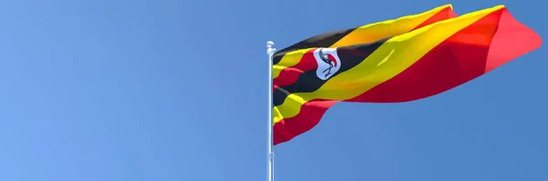 Rendering 3D della bandiera nazionale dell'Uganda sventola nel vento — Foto Stock