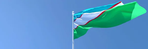 Representación en 3D de la bandera nacional de Uzbekistán ondeando al viento —  Fotos de Stock