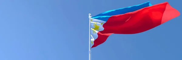 3D weergave van de nationale vlag van de Filippijnen wapperend in de wind — Stockfoto
