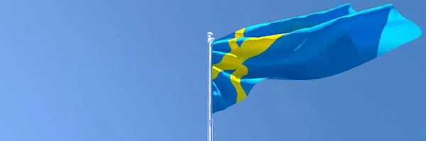 Representación en 3D de la bandera nacional de Suecia ondeando al viento — Foto de Stock