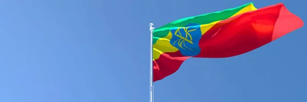 Representación en 3D de la bandera nacional de Etiopía ondeando al viento — Foto de Stock