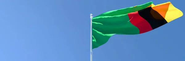 Representación en 3D de la bandera nacional de Zambia ondeando al viento — Foto de Stock