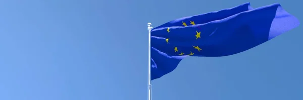 바람에 흔들 리는 유럽연합의 국기 3D 렌더링 — 스톡 사진