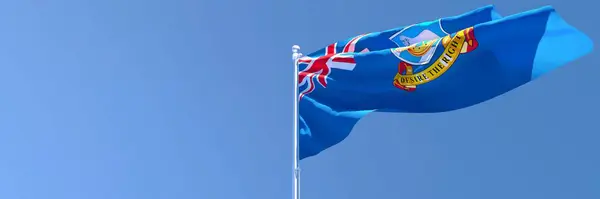 Representación en 3D de la bandera nacional de las Islas Malvinas ondeando al viento — Foto de Stock