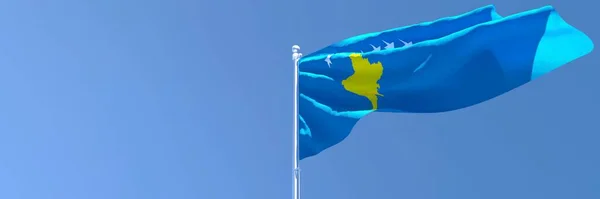 Representación en 3D de la bandera nacional de Kosovo ondeando al viento — Foto de Stock