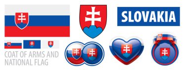 Vector set of the coat of arms and national flag of Slovakia clipart