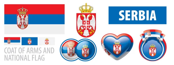 Conjunto vetorial do brasão de armas e bandeira nacional da Sérvia —  Vetores de Stock