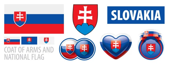 Vektorová sada erbu a národní vlajky Slovenska — Stockový vektor