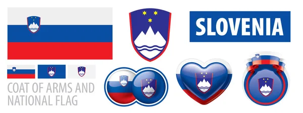 Conjunto de vectores del escudo de armas y la bandera nacional de Eslovenia — Vector de stock