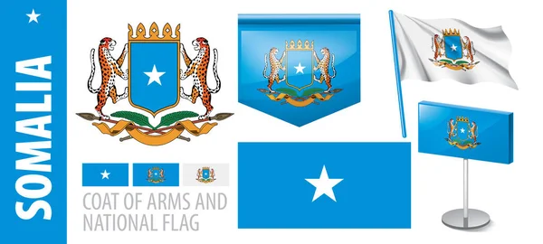 Conjunto de vectores del escudo de armas y la bandera nacional de Somalia — Vector de stock