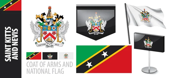 Conjunto de vectores del escudo de armas y bandera nacional de San Cristóbal y Nieves — Vector de stock