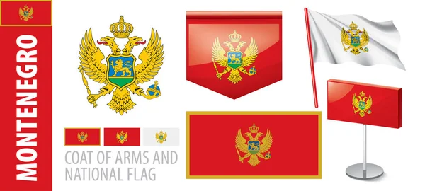Conjunto de vectores del escudo de armas y la bandera nacional de Montenegro — Vector de stock