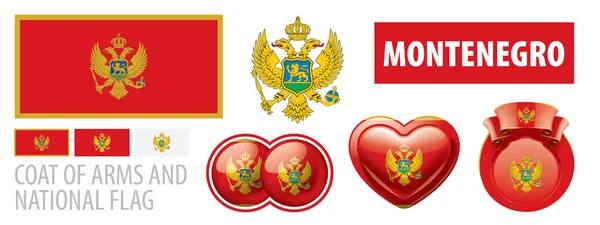 Conjunto vetorial do brasão de armas e da bandeira nacional do Montenegro —  Vetores de Stock