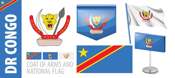 Conjunto de vectores del escudo de armas y la bandera nacional del Congo — Vector de stock