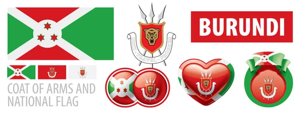 Conjunto vectorial del escudo de armas y la bandera nacional de Burundi — Vector de stock