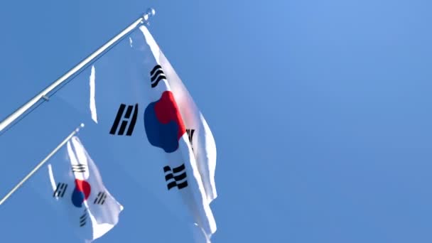 Національний прапор Південної Кореї летить на вітрі. — стокове відео