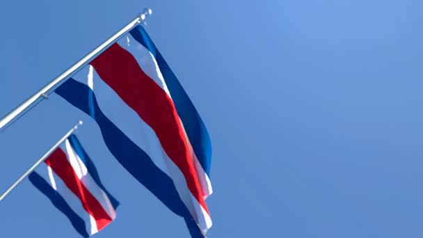 Kosta Rika 'nın ulusal bayrağı rüzgarda dalgalanıyor. — Stok video