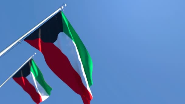 La bandiera nazionale del Kuwait sta volando nel vento — Video Stock