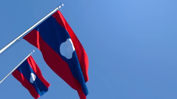 Η εθνική σημαία του Λάος κυματίζει στον άνεμο — Αρχείο Βίντεο