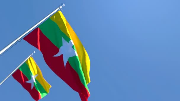 Myanmar 'ın ulusal bayrağı rüzgarda dalgalanıyor — Stok video