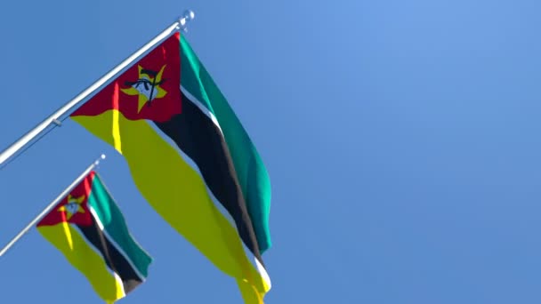 Державний прапор Мозамбіку віє на вітрі. — стокове відео