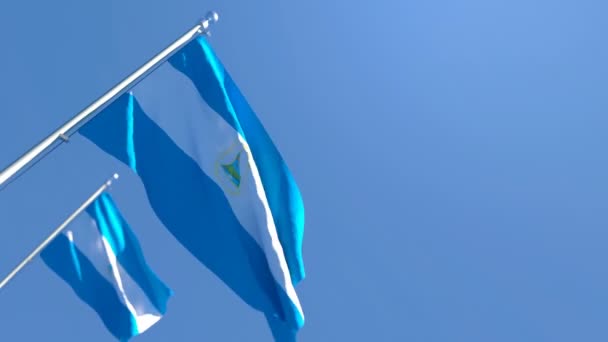 La bandera nacional de Nicaragua ondea al viento — Vídeos de Stock