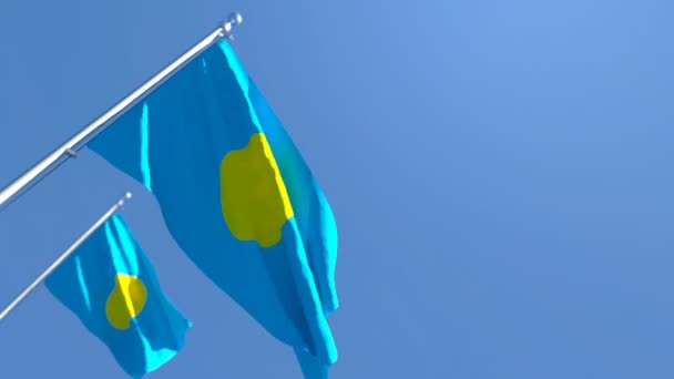 A bandeira nacional de Palau flutters no vento — Vídeo de Stock