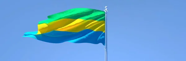 風に揺れるガボン国旗の3Dレンダリング — ストック写真