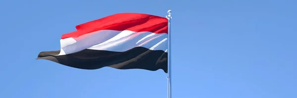 Representación en 3D de la bandera nacional de Yemen ondeando al viento — Foto de Stock