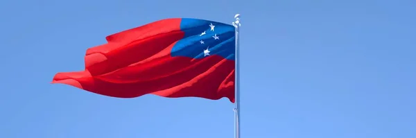 Representación 3D de la bandera nacional de Samoa ondeando en el viento —  Fotos de Stock