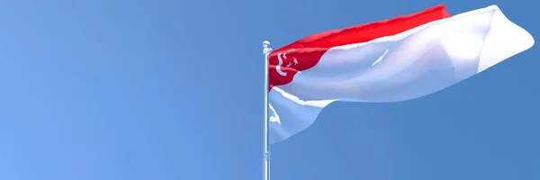 Gambaran 3D dari bendera nasional Singapura melambai-lambaikan angin — Stok Foto