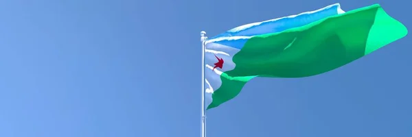 Representación en 3D de la bandera nacional de Yibuti ondeando al viento — Foto de Stock
