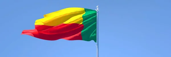 Representación en 3D de la bandera nacional de Benín ondeando al viento — Foto de Stock