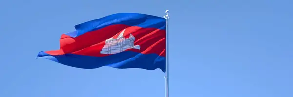 3D weergave van de nationale vlag van Cambodja wapperend in de wind — Stockfoto