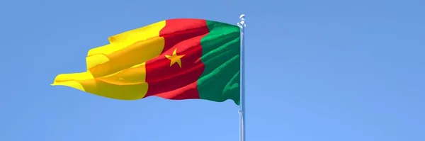Representación en 3D de la bandera nacional de Camerún ondeando al viento — Foto de Stock