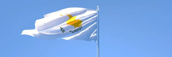 Rendering 3D della bandiera nazionale di Cipro sventola nel vento — Foto Stock
