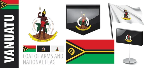 Conjunto vectorial del escudo de armas y bandera nacional de Vanuatu — Vector de stock